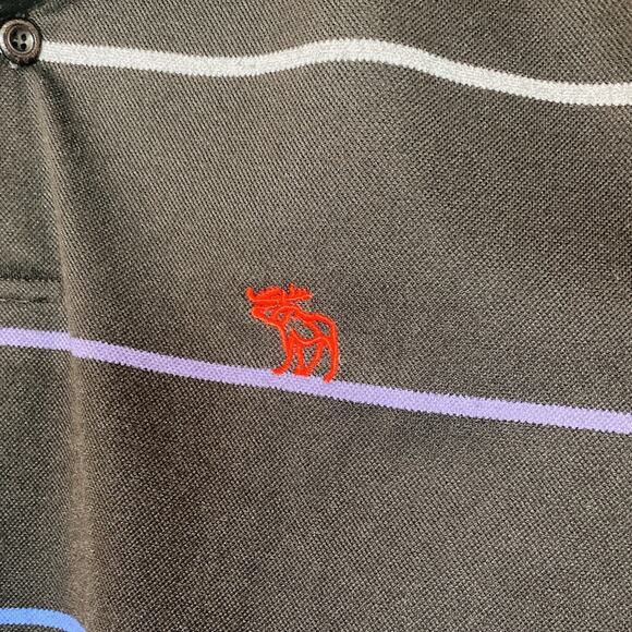 Abercrombie & Fitch Black Multicolored Stripe Muscle Collared Polo Shirt Top | M - Picture 4 of 11